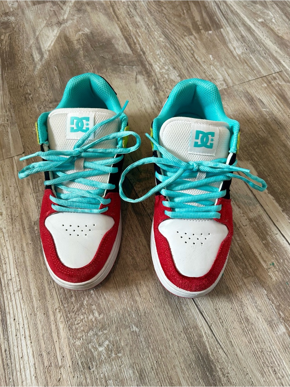 DC Manteca skate shoes in turquoise, pink, lime color block